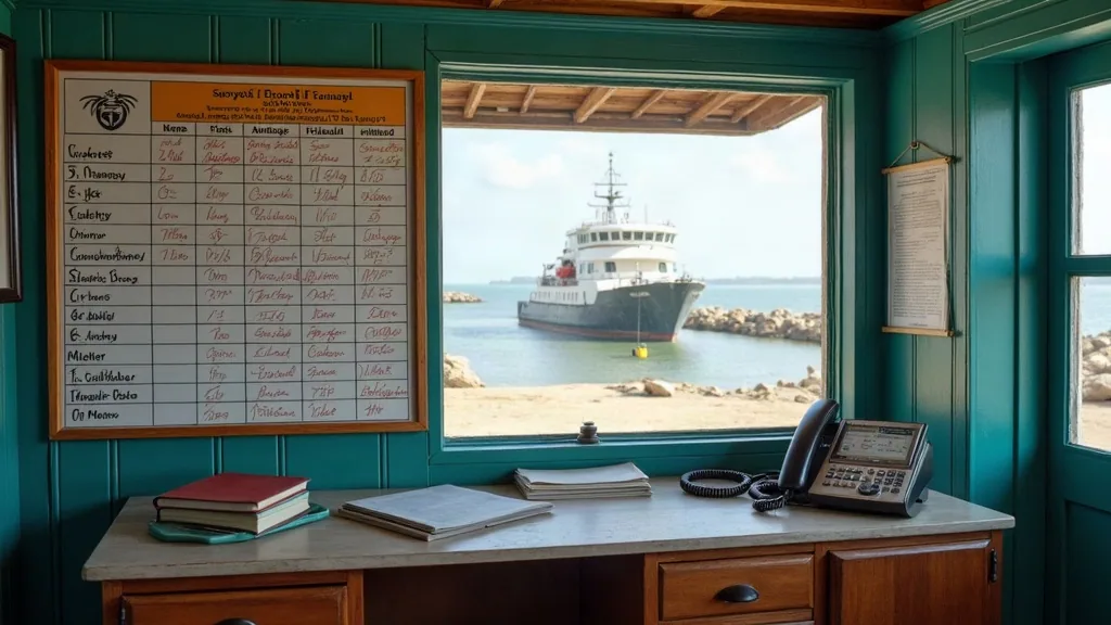 Docking schedule board in a Sorong boatyard office showing booked slipway slots