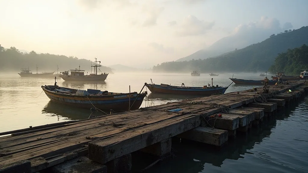 Working waterfront at Sorong, West Papua, with vessels alongside and a slipway beyond