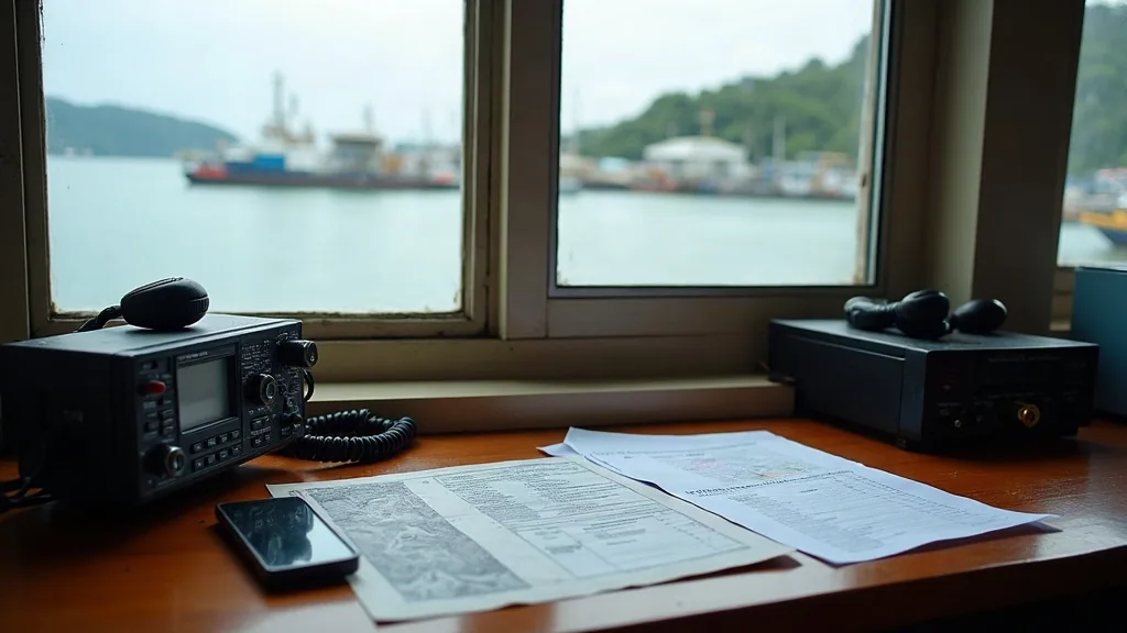 Marine services desk overlooking the harbour at Sorong, West Papua