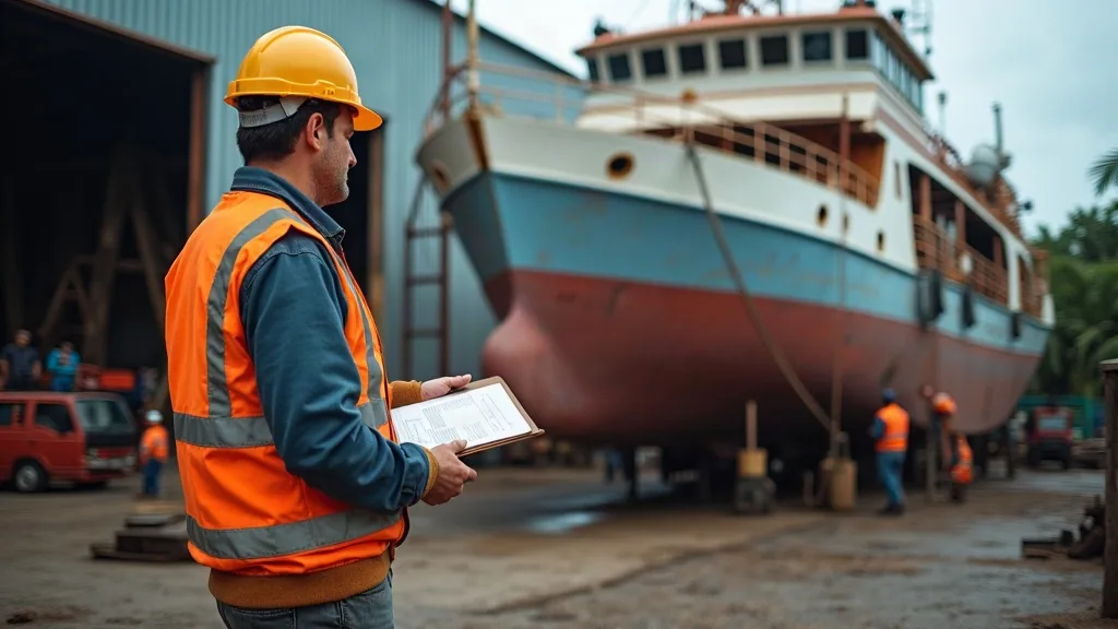 Owner representative supervising a liveaboard refit ashore at a shipyard in West Papua